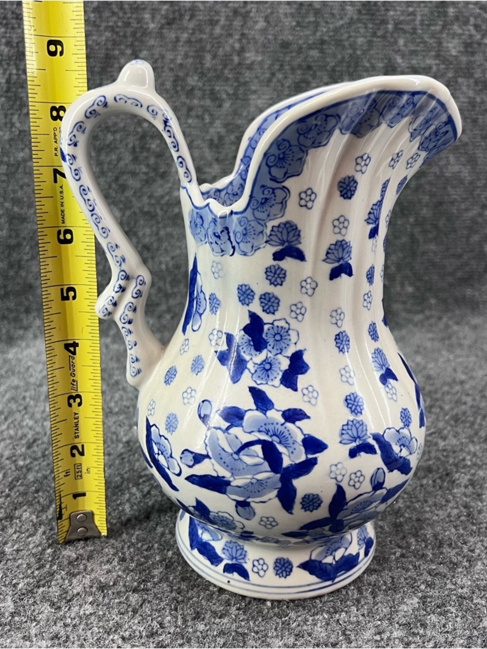 Vtg Andrea by Sadek Blue & White 8.5”Floral Porcelain Pitcher Vase - Picture 7 of 10